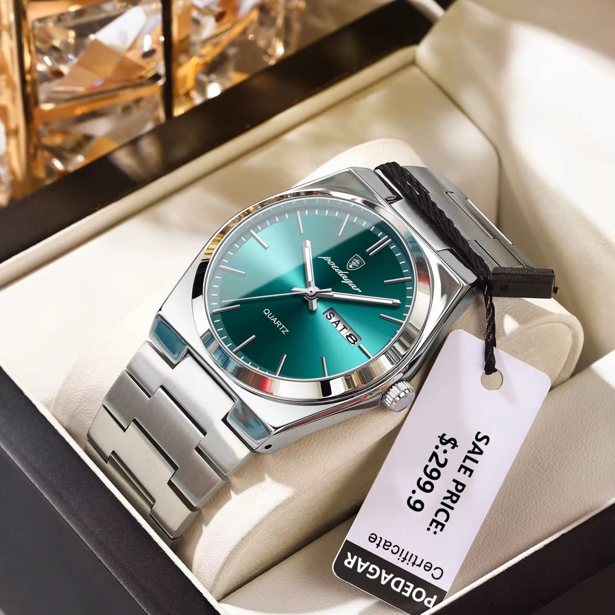 POEDAGAR 930 Luxury Luminous Date Week Quartz Watch Green