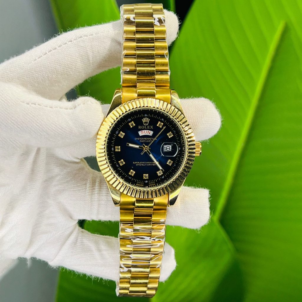 Rolex Quartz Movement Stainless Steel Watch Blue-Gold