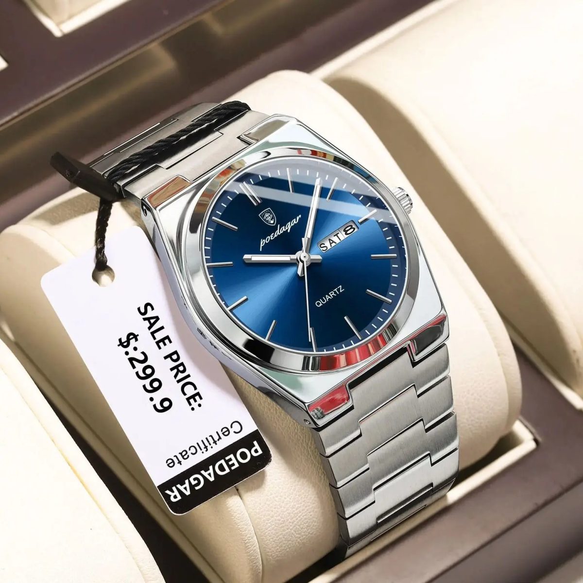 POEDAGAR 930 Luxury Luminous Date Week Quartz Watch Blue